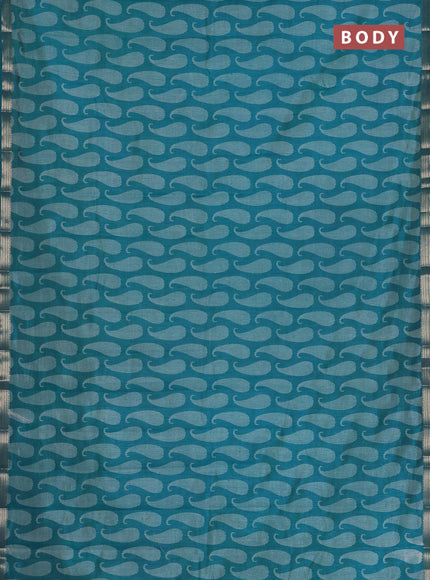 Semi raw silk saree cs blue with allover paisley prints and zari woven border