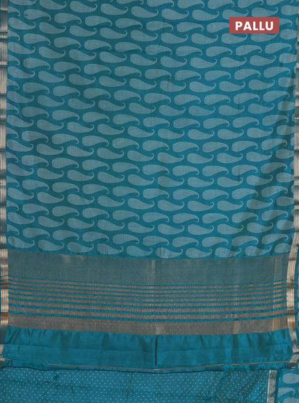 Semi raw silk saree cs blue with allover paisley prints and zari woven border