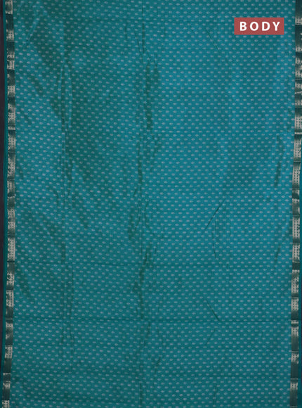 Semi raw silk saree teal blue with allover butta prints and zari woven border