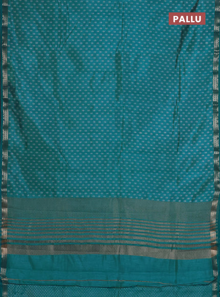 Semi raw silk saree teal blue with allover butta prints and zari woven border