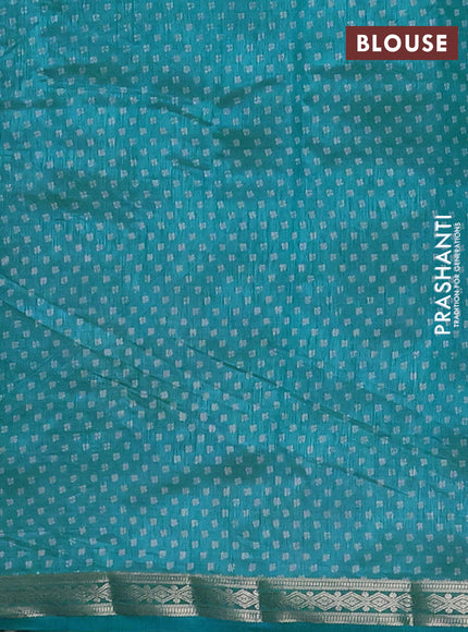Semi raw silk saree teal blue with allover butta prints and zari woven border