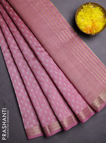 Semi raw silk saree mauve pink with allover butta prints and zari woven border