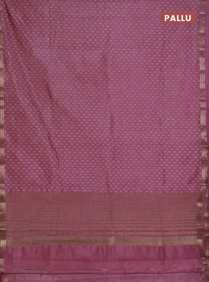 Semi raw silk saree mauve pink with allover butta prints and zari woven border