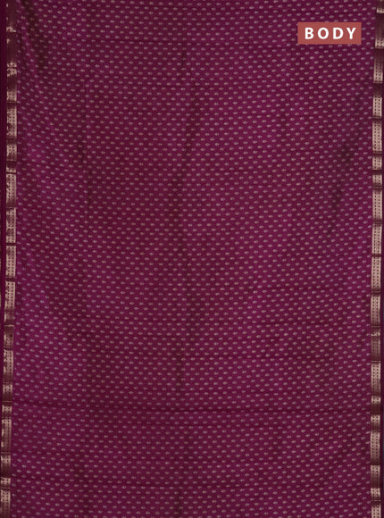 Semi raw silk saree deep purple with allover butta prints and zari woven border