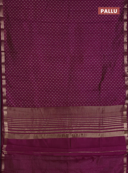 Semi raw silk saree deep purple with allover butta prints and zari woven border