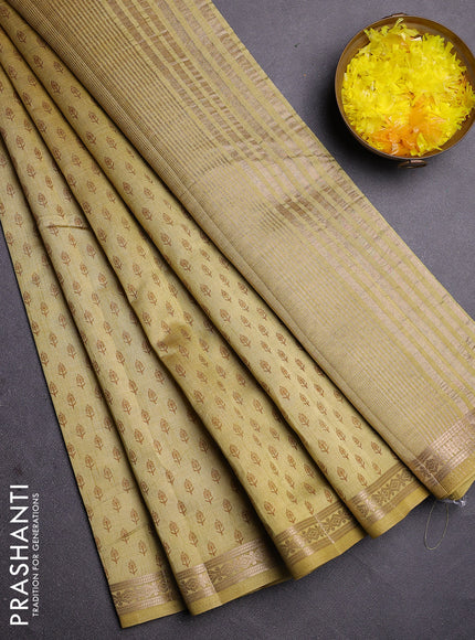 Semi raw silk saree mustard shade with allover butta prints and zari woven border