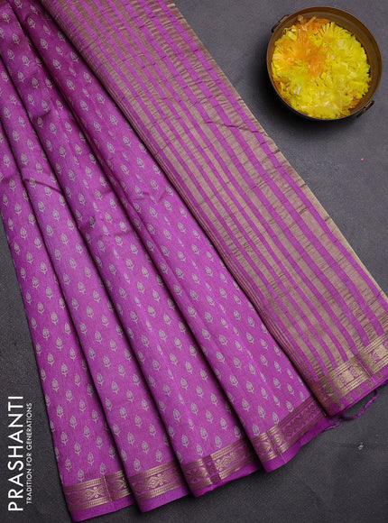 Semi raw silk saree lavender with allover butta prints and zari woven border