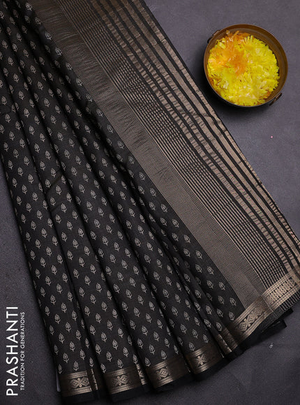 Semi raw silk saree black with allover butta prints and zari woven border
