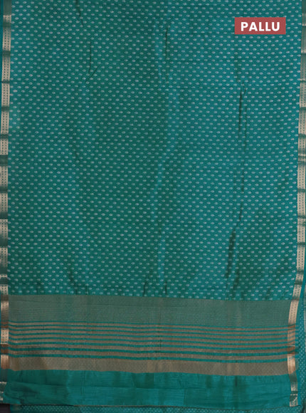 Semi raw silk saree teal blue with allover butta prints and zari woven border