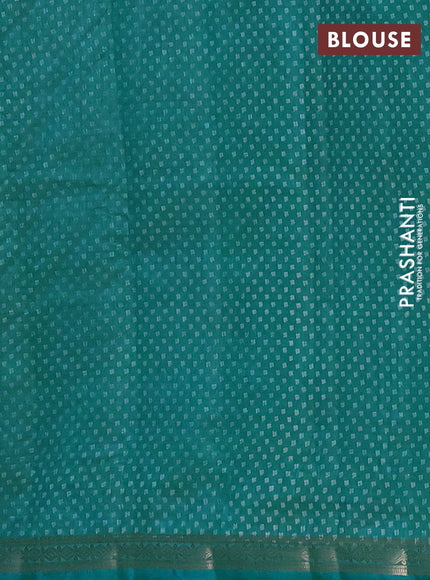 Semi raw silk saree teal blue with allover butta prints and zari woven border