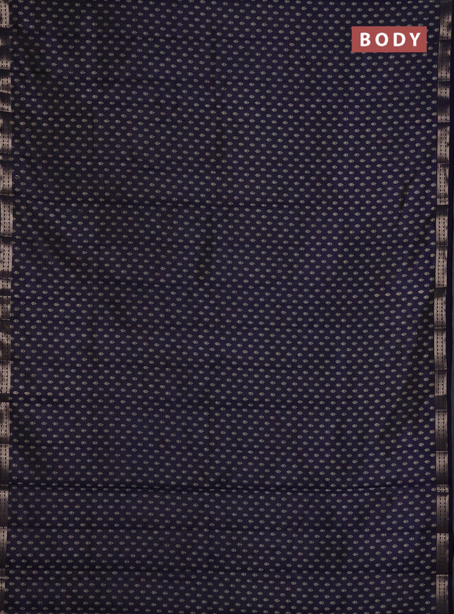 Semi raw silk saree navy blue with allover butta prints and zari woven border