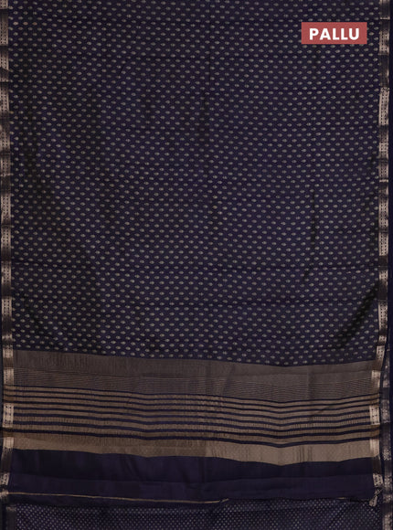 Semi raw silk saree navy blue with allover butta prints and zari woven border
