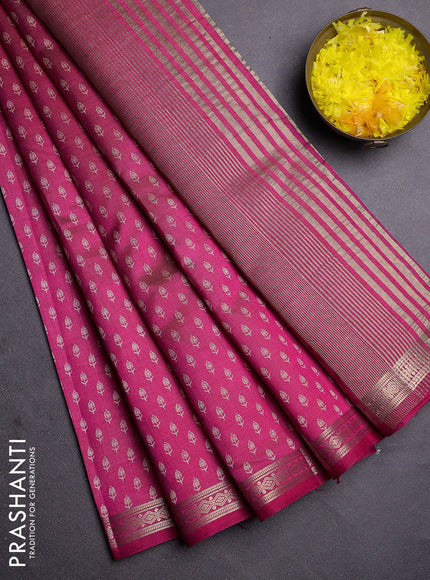 Semi raw silk saree dark pink with allover butta prints and zari woven border