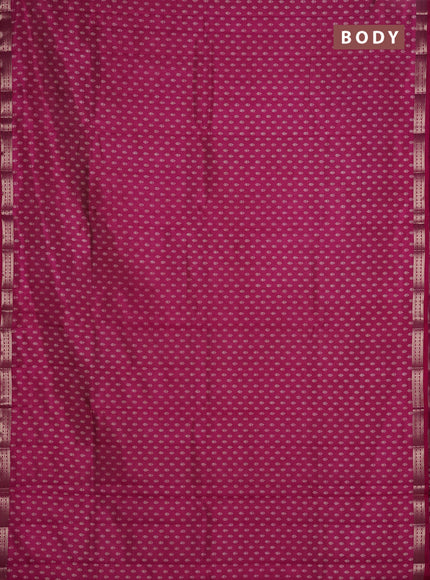 Semi raw silk saree dark pink with allover butta prints and zari woven border