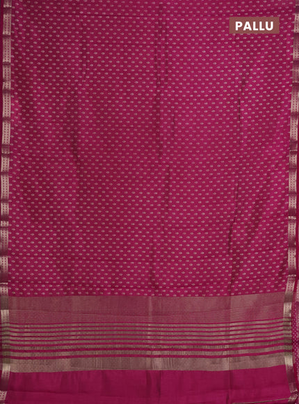 Semi raw silk saree dark pink with allover butta prints and zari woven border
