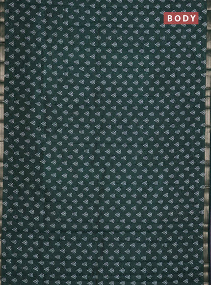 Semi raw silk saree bottle green with allover butta prints and zari woven border