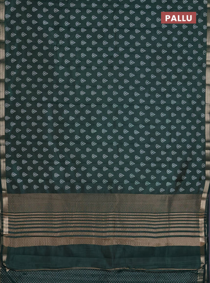Semi raw silk saree bottle green with allover butta prints and zari woven border