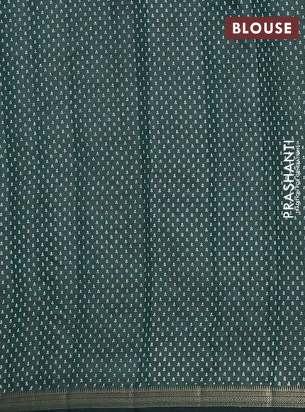 Semi raw silk saree bottle green with allover butta prints and zari woven border