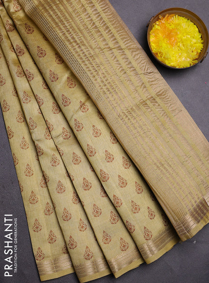 Semi raw silk saree mustard shade with allover butta prints and zari woven border