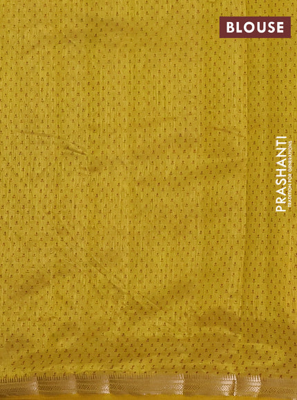 Semi raw silk saree lime yellow with allover butta prints and zari woven border