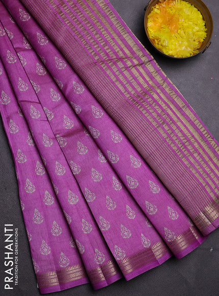 Semi raw silk saree lavender with allover butta prints and zari woven border