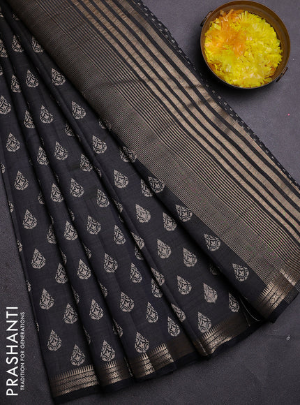 Semi raw silk saree black with allover butta prints and zari woven border