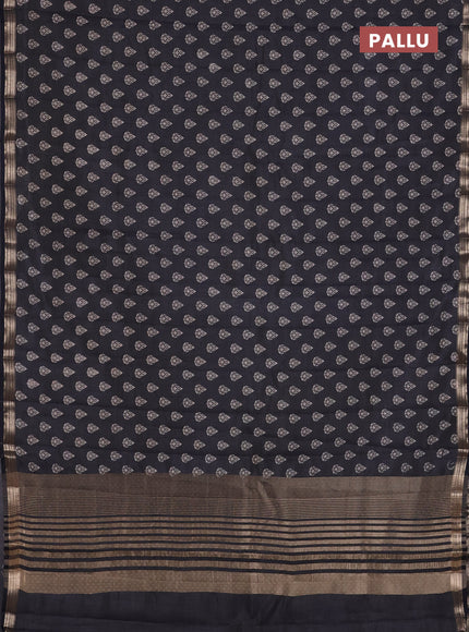 Semi raw silk saree black with allover butta prints and zari woven border
