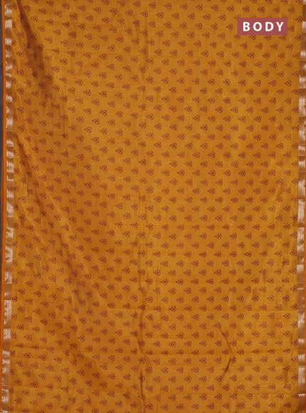 Semi raw silk saree mustard yellow with allover butta prints and zari woven border