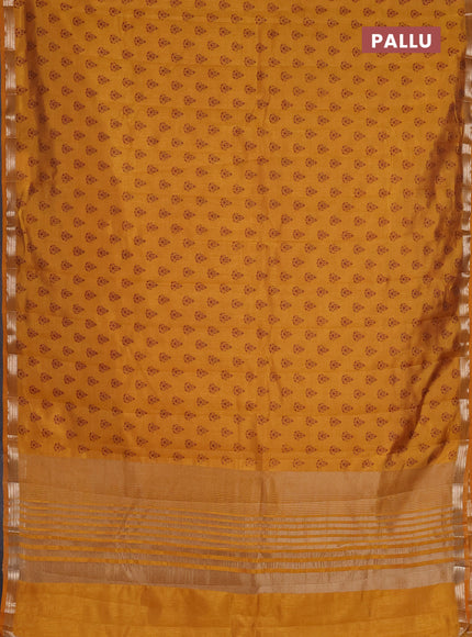 Semi raw silk saree mustard yellow with allover butta prints and zari woven border
