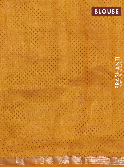 Semi raw silk saree mustard yellow with allover butta prints and zari woven border