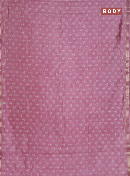 Semi raw silk saree mauve pink with allover butta prints and zari woven border