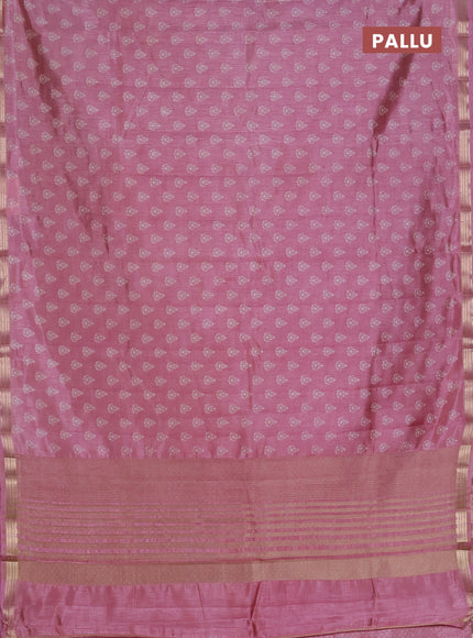 Semi raw silk saree mauve pink with allover butta prints and zari woven border