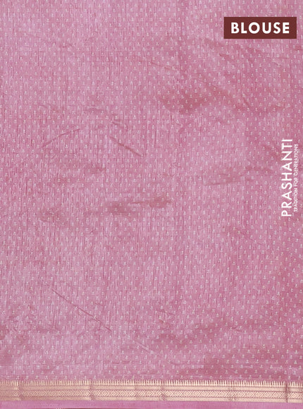 Semi raw silk saree mauve pink with allover butta prints and zari woven border