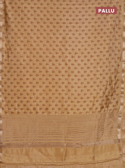 Semi raw silk saree sandal with allover butta prints and zari woven border