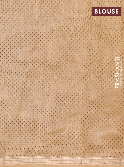 Semi raw silk saree sandal with allover butta prints and zari woven border