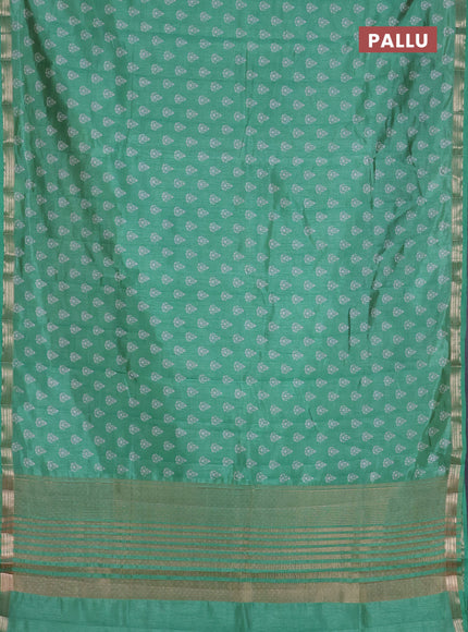 Semi raw silk saree green with allover butta prints and zari woven border