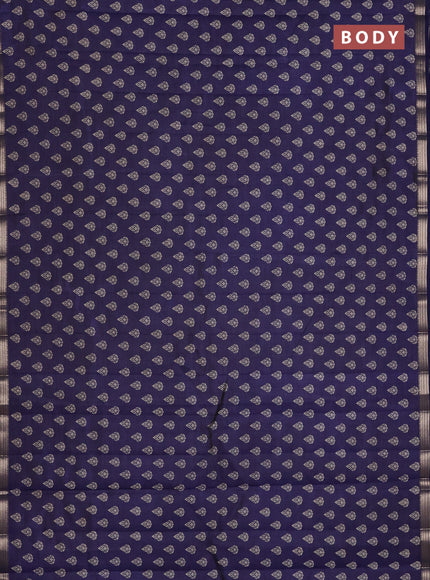 Semi raw silk saree navy blue with allover butta prints and zari woven border