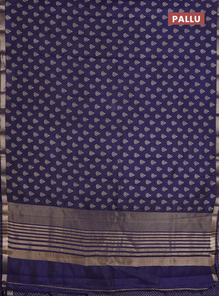 Semi raw silk saree navy blue with allover butta prints and zari woven border