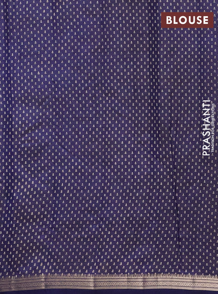 Semi raw silk saree navy blue with allover butta prints and zari woven border