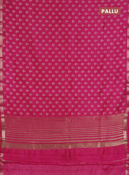 Semi raw silk saree dark pink with allover butta prints and zari woven border