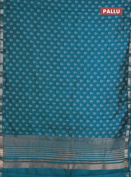 Semi raw silk saree cs blue with allover butta prints and zari woven border