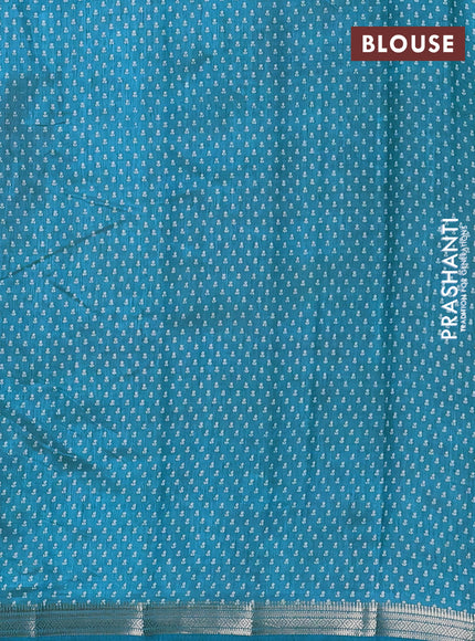 Semi raw silk saree cs blue with allover butta prints and zari woven border