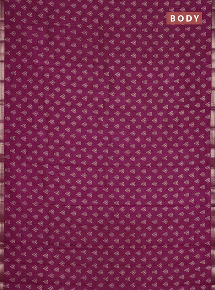 Semi raw silk saree deep purple with allover butta prints and zari woven border
