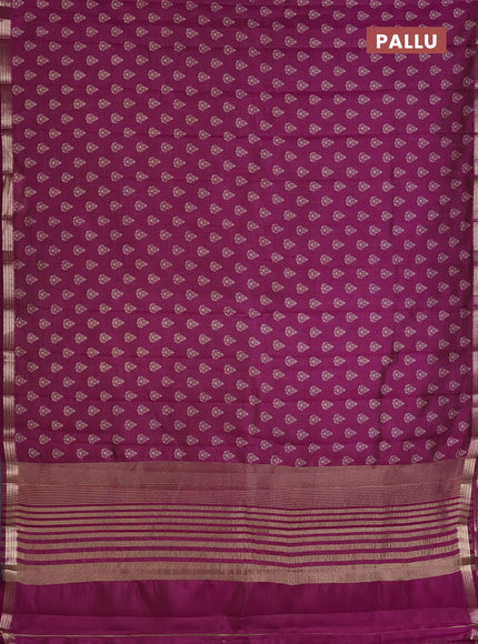 Semi raw silk saree deep purple with allover butta prints and zari woven border