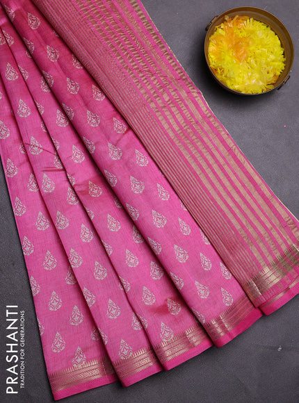 Semi raw silk saree light pink with allover butta prints and zari woven border