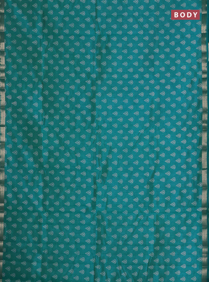 Semi raw silk saree teal blue with allover butta prints and zari woven border