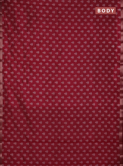 Semi raw silk saree maroon with allover butta prints and zari woven border