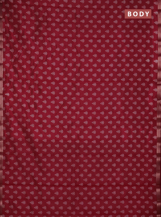 Semi raw silk saree maroon with allover butta prints and zari woven border