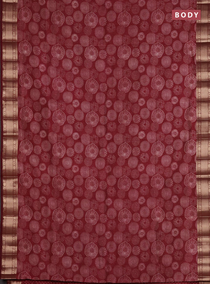 Semi raw silk saree deep maroon with allover geometric prints and zari woven border