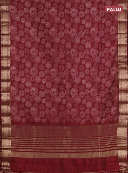 Semi raw silk saree deep maroon with allover geometric prints and zari woven border